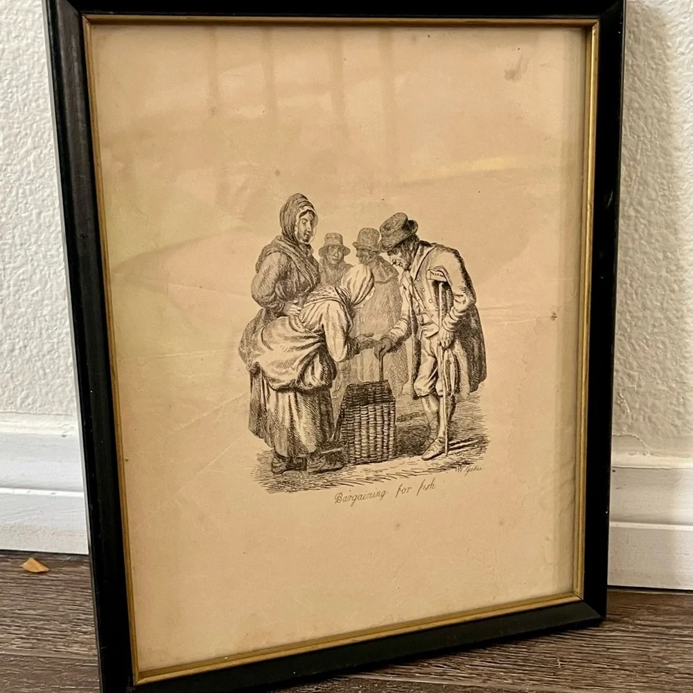 Vintage Print 1830 Scottish Artist Walter Geikie “ Bargaining For Fish” 9/11 “ - Picture 11 of 11